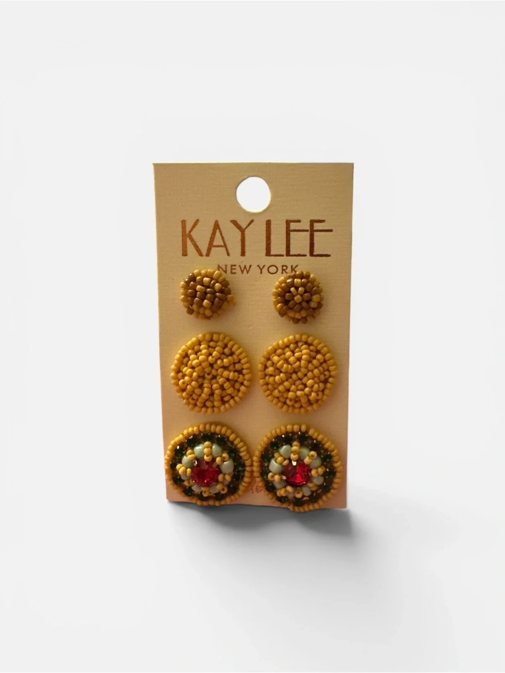 Kay Lee New York Beaded Stud Earrings Set of 3 Mustard Floral